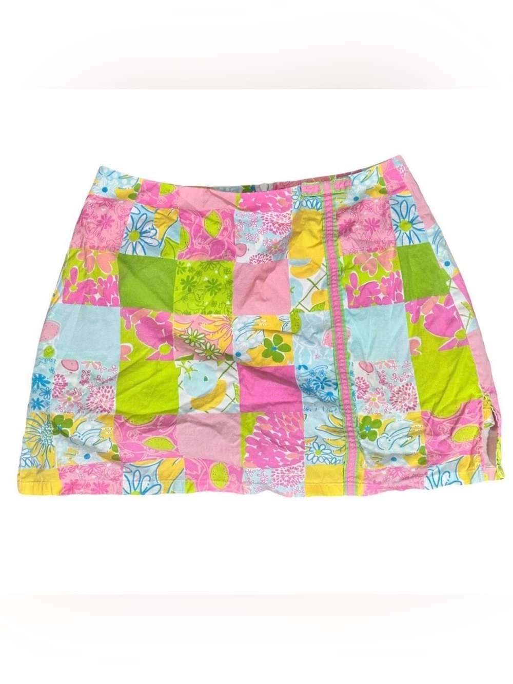 Lilly Pulitzer Patchwork Floral Mini Skirt - Pink, Lime & Sky Blue